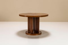 Art Deco Round Coffee Table In Walnut And Teak, Netherlands 1930's