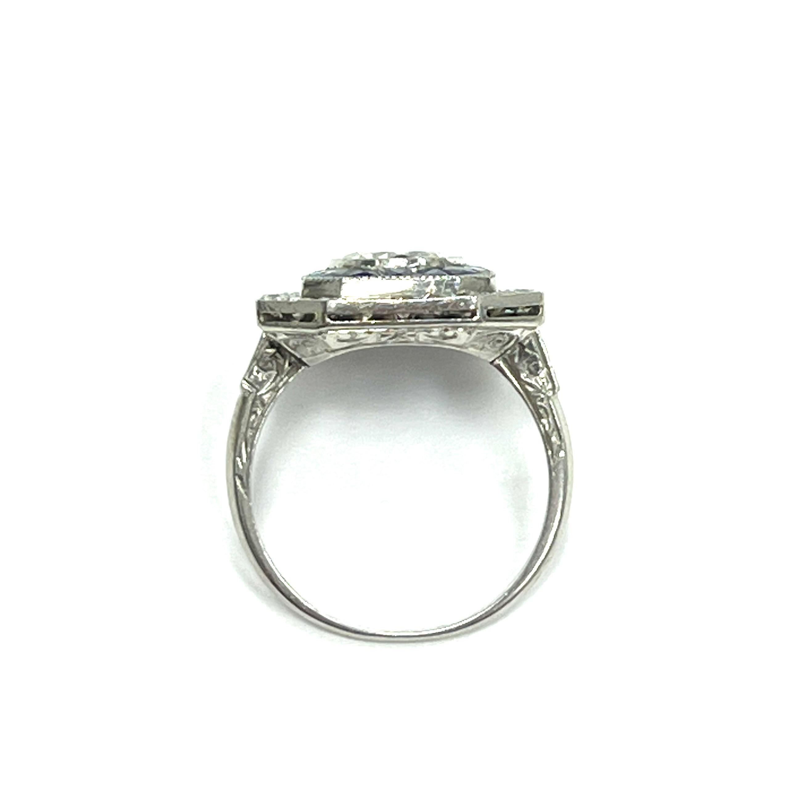 Art Deco Round Diamond & Calibre Sapphire Ring For Sale 10