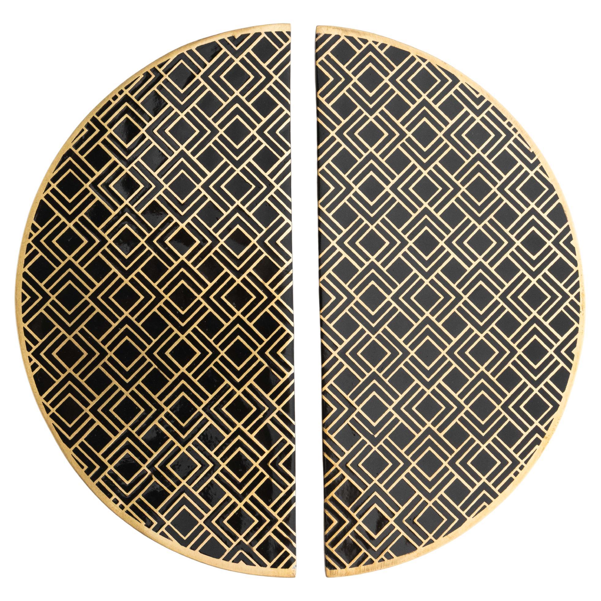 Poignée de porte en laiton gravé ø 20 cm Signature Art Déco