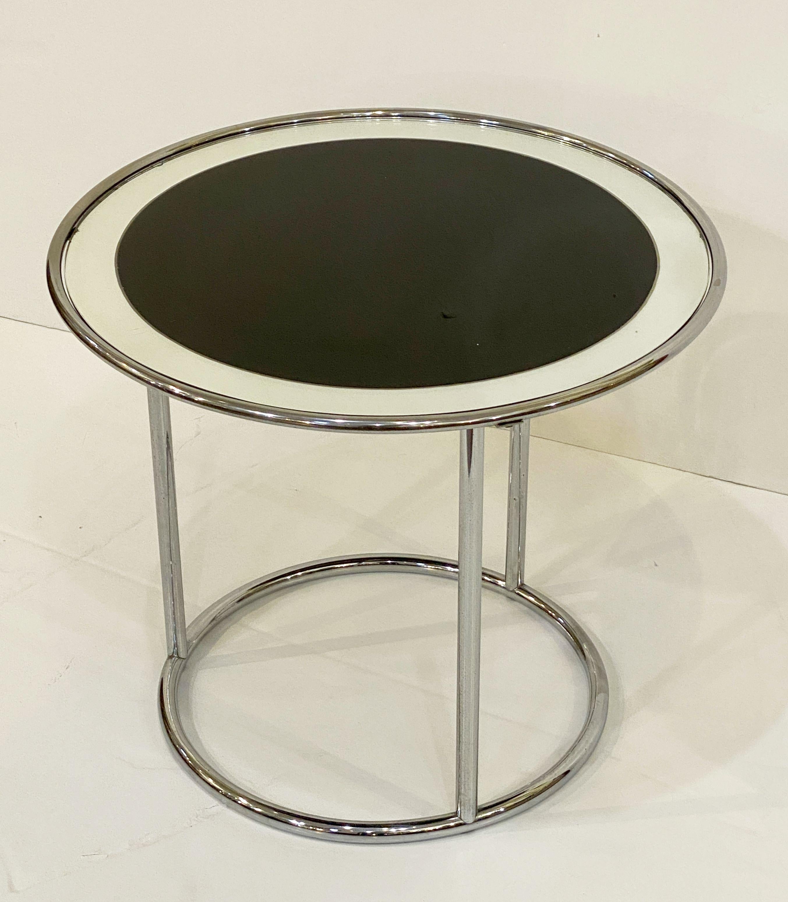 Art Deco Round Drinks Table of Chrome and Mirrored Glass from England In Good Condition For Sale In Austin, TX