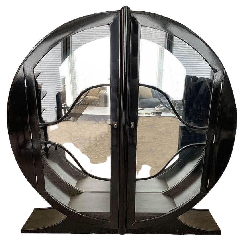 Art Deco Round Ebonized Vitrine, Display Cabinet, English, circa 1930