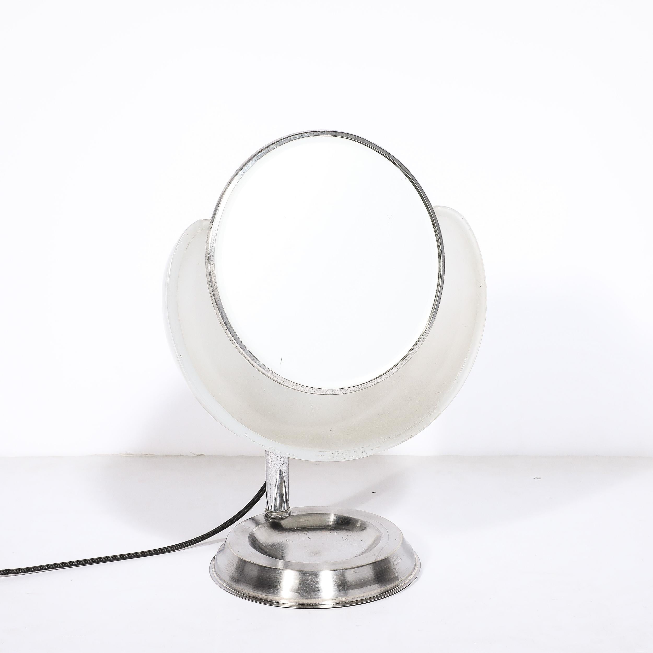 Art Deco Round Frosted Glass and Chrome Vanity Mirror For Sale 7