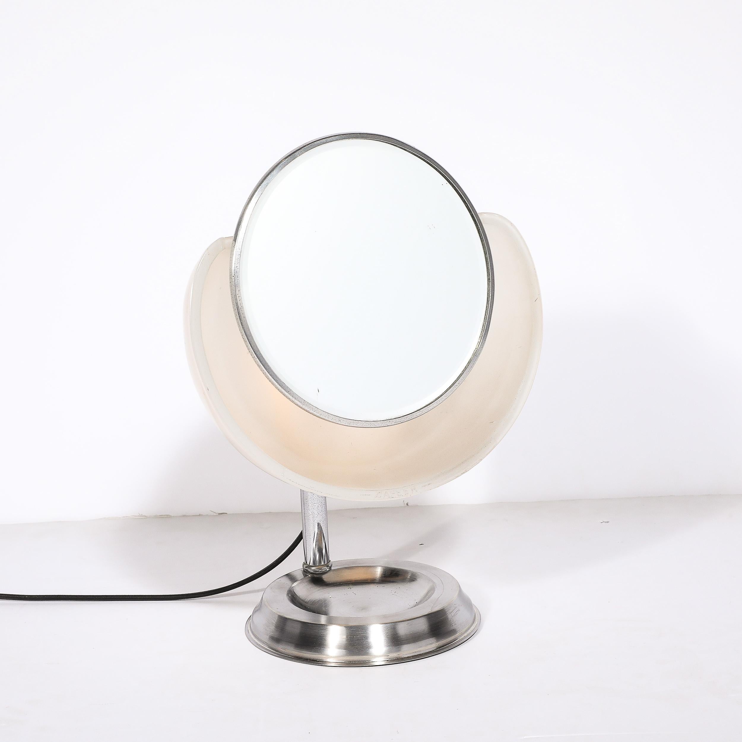 Art Deco Round Frosted Glass and Chrome Vanity Mirror For Sale 8