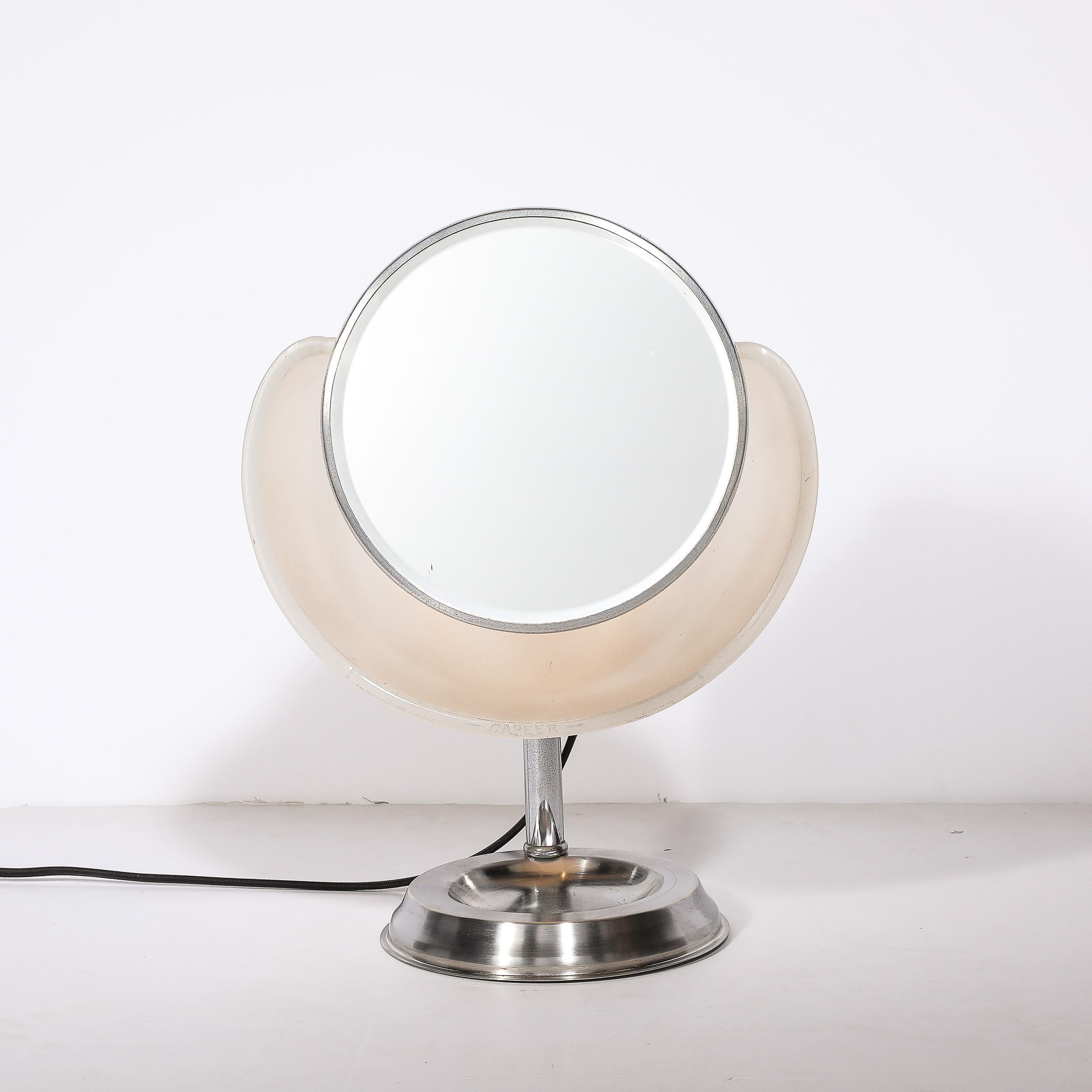 Art Deco Round Frosted Glass and Chrome Vanity Mirror For Sale 10