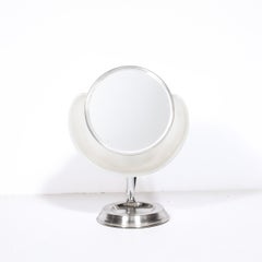 Art Deco Round Frosted Glass and Chrome Vanity Mirror