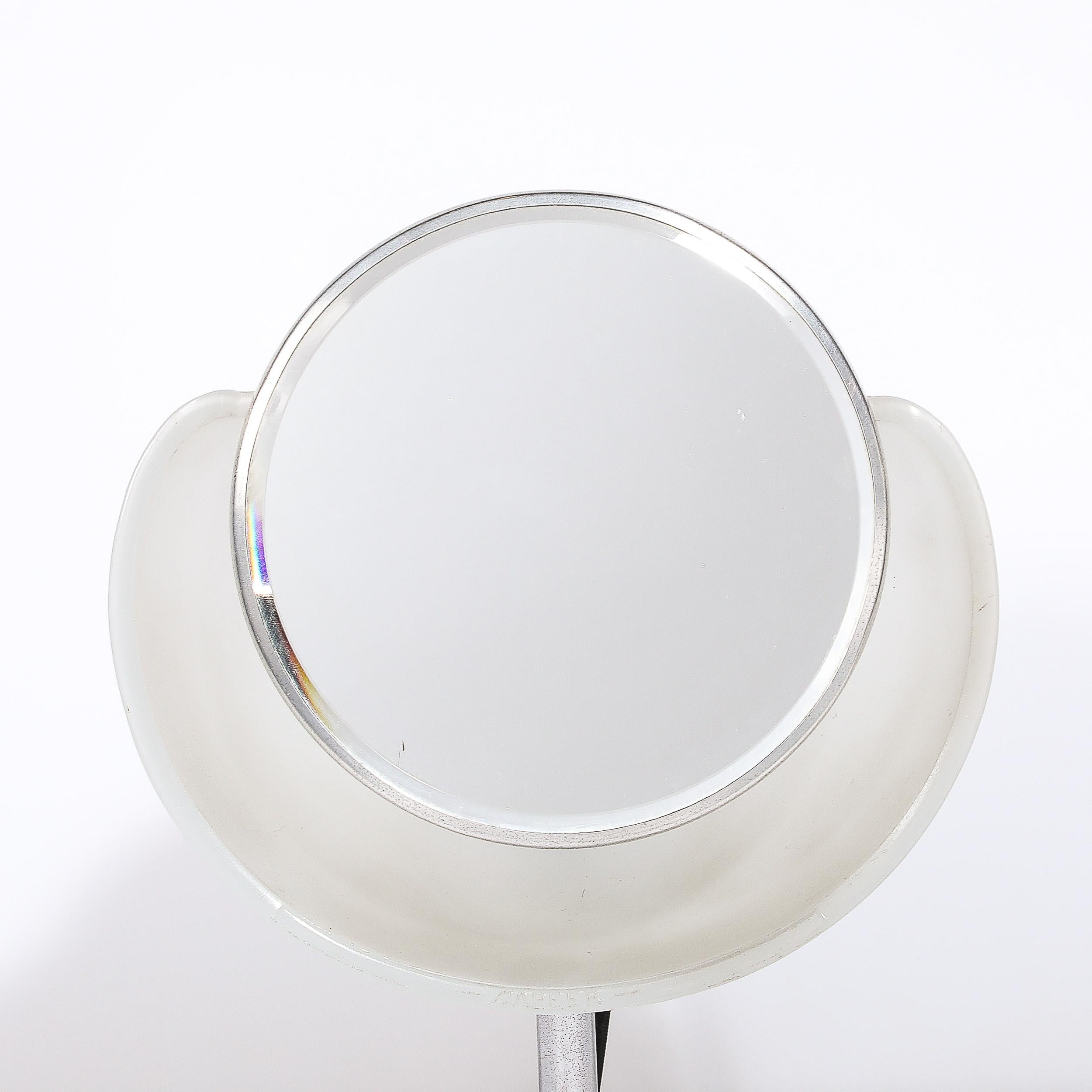 American Art Deco Round Frosted Glass and Chrome Vanity Mirror For Sale