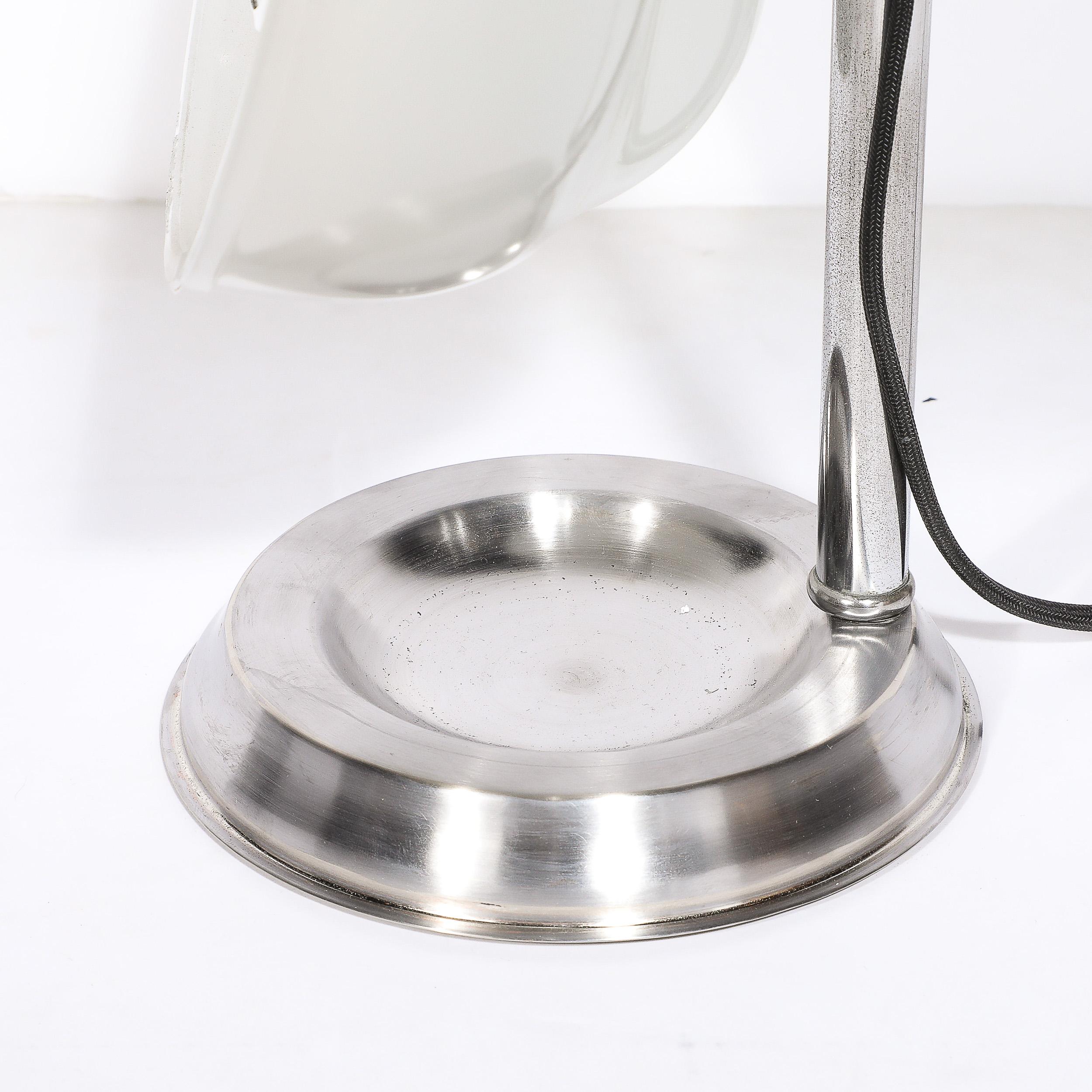 Art Deco Round Frosted Glass and Chrome Vanity Mirror For Sale 2