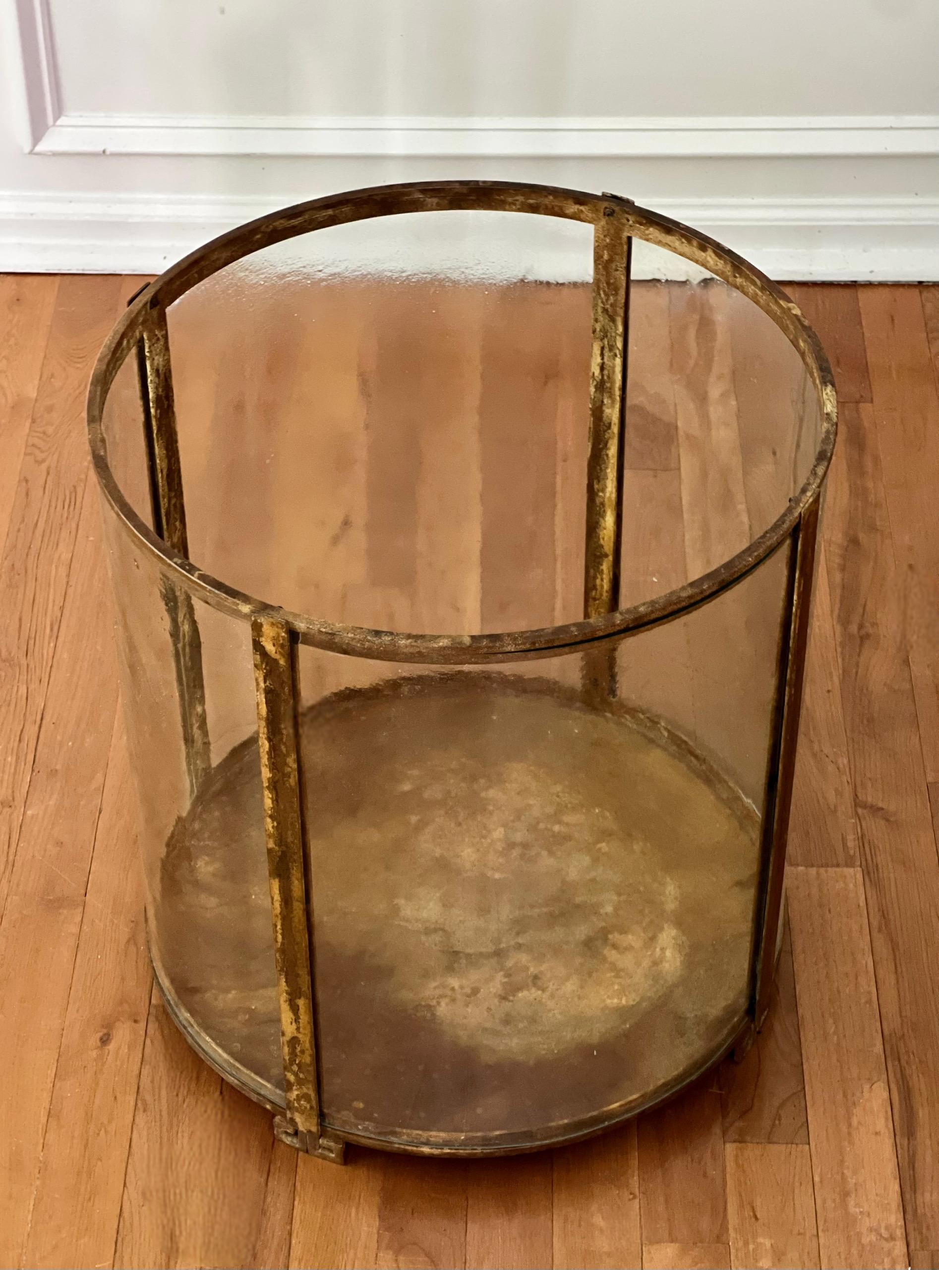 Art Deco Round Iron and Curved Glass Tabletop Terrarium or Display Showcase For Sale 6