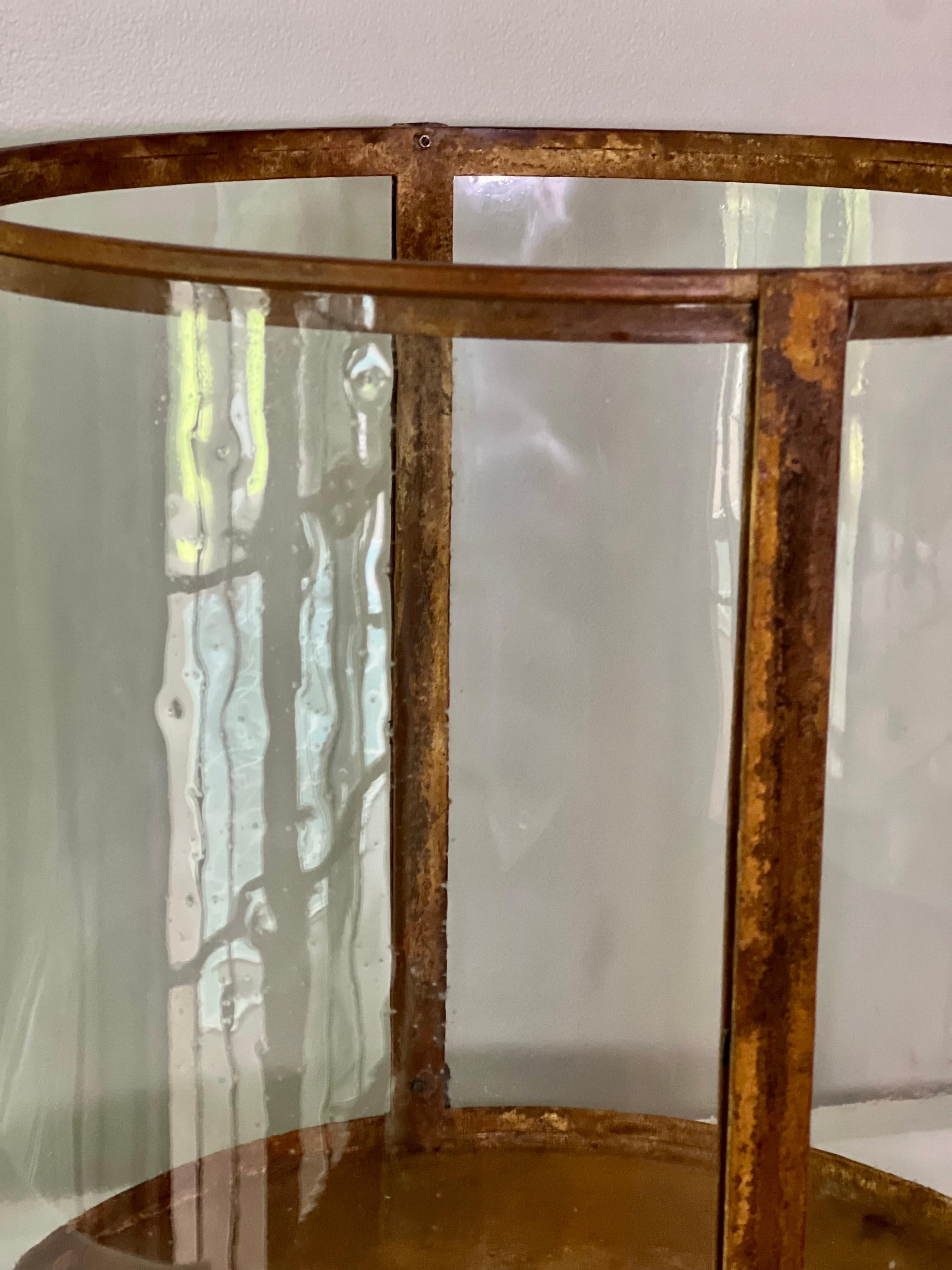Art Deco Round Iron and Curved Glass Tabletop Terrarium or Display Showcase For Sale 4