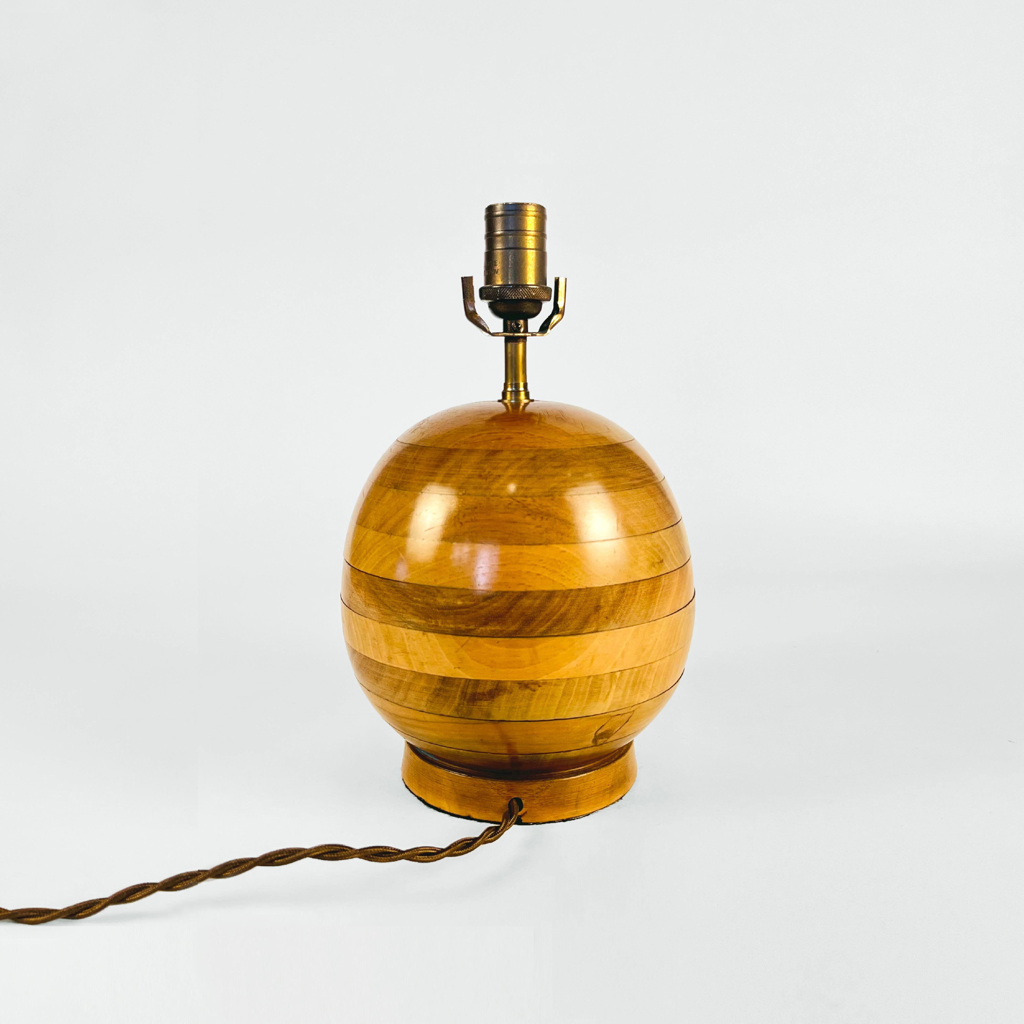English Art Deco Round Layered Wooden Table Lamp, 1930s For Sale