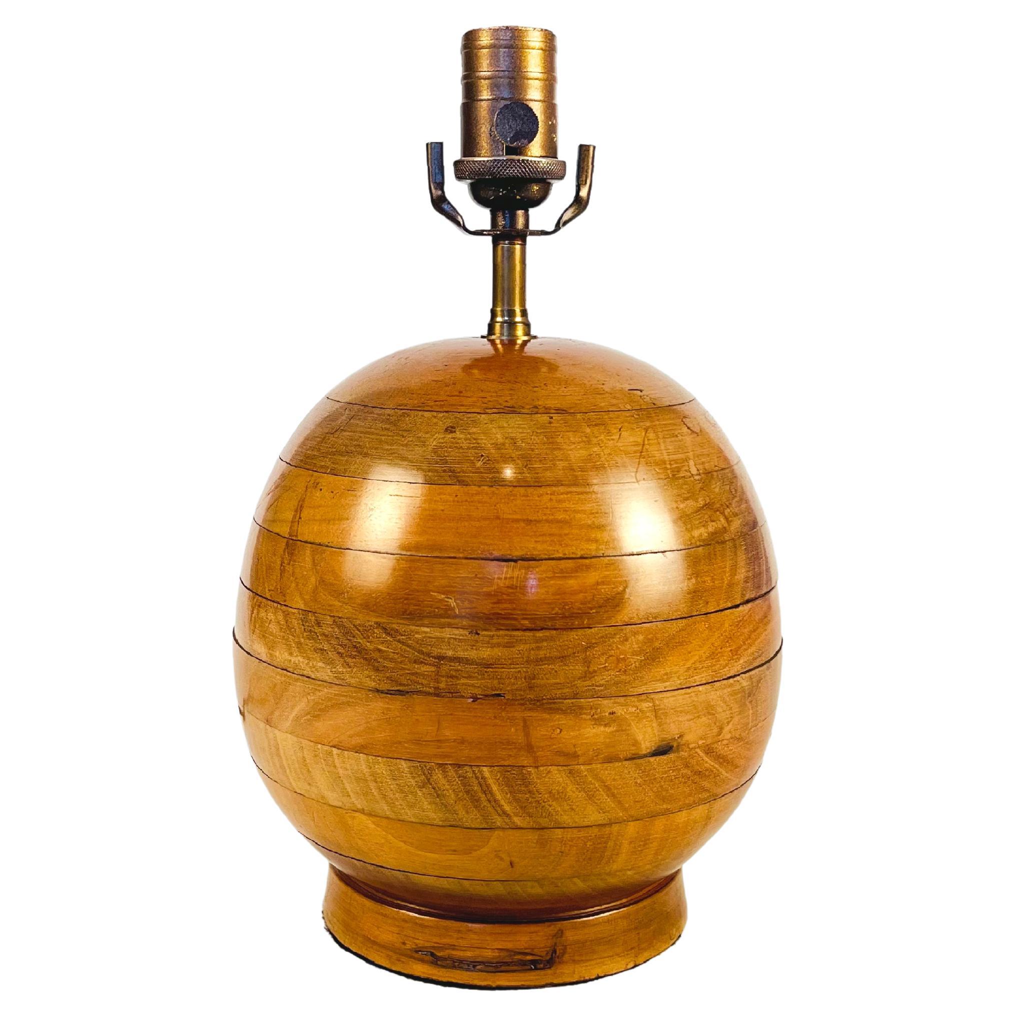 Art Deco Round Layered Wooden Table Lamp, 1930s For Sale