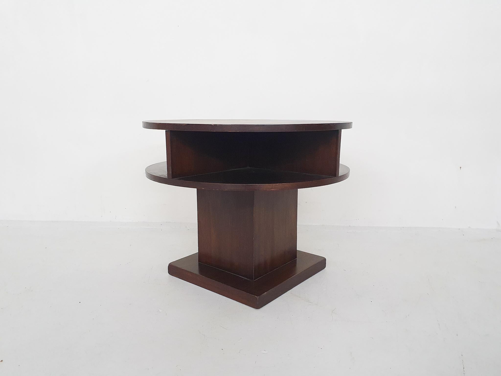 Dutch Art Deco Round Mahogany Side Table, The Netherlands 1930's For Sale
