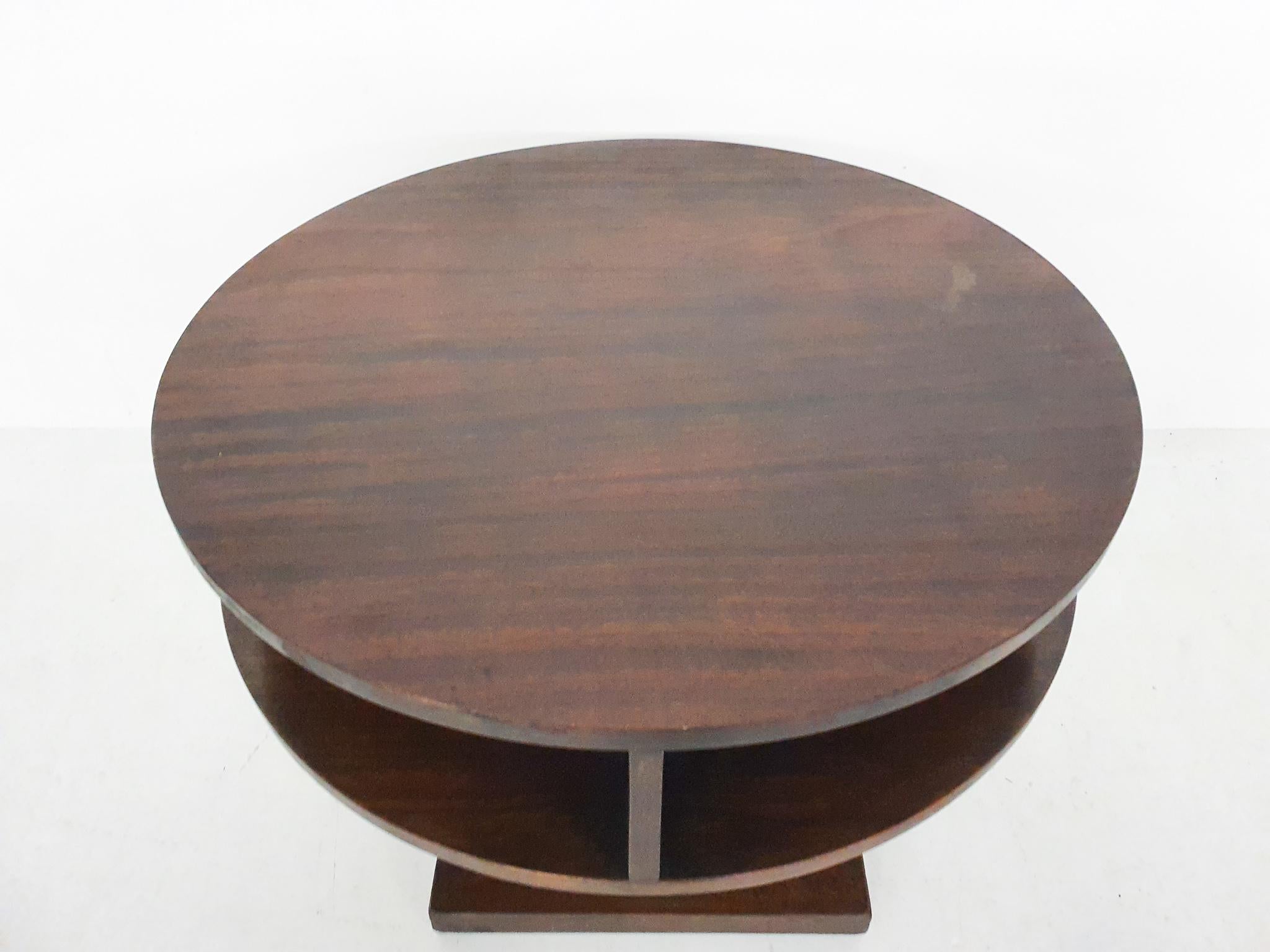 Art Deco Round Mahogany Side Table, The Netherlands 1930's For Sale 3