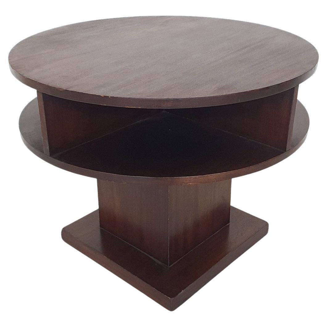 Art Deco Round Mahogany Side Table, The Netherlands 1930's For Sale