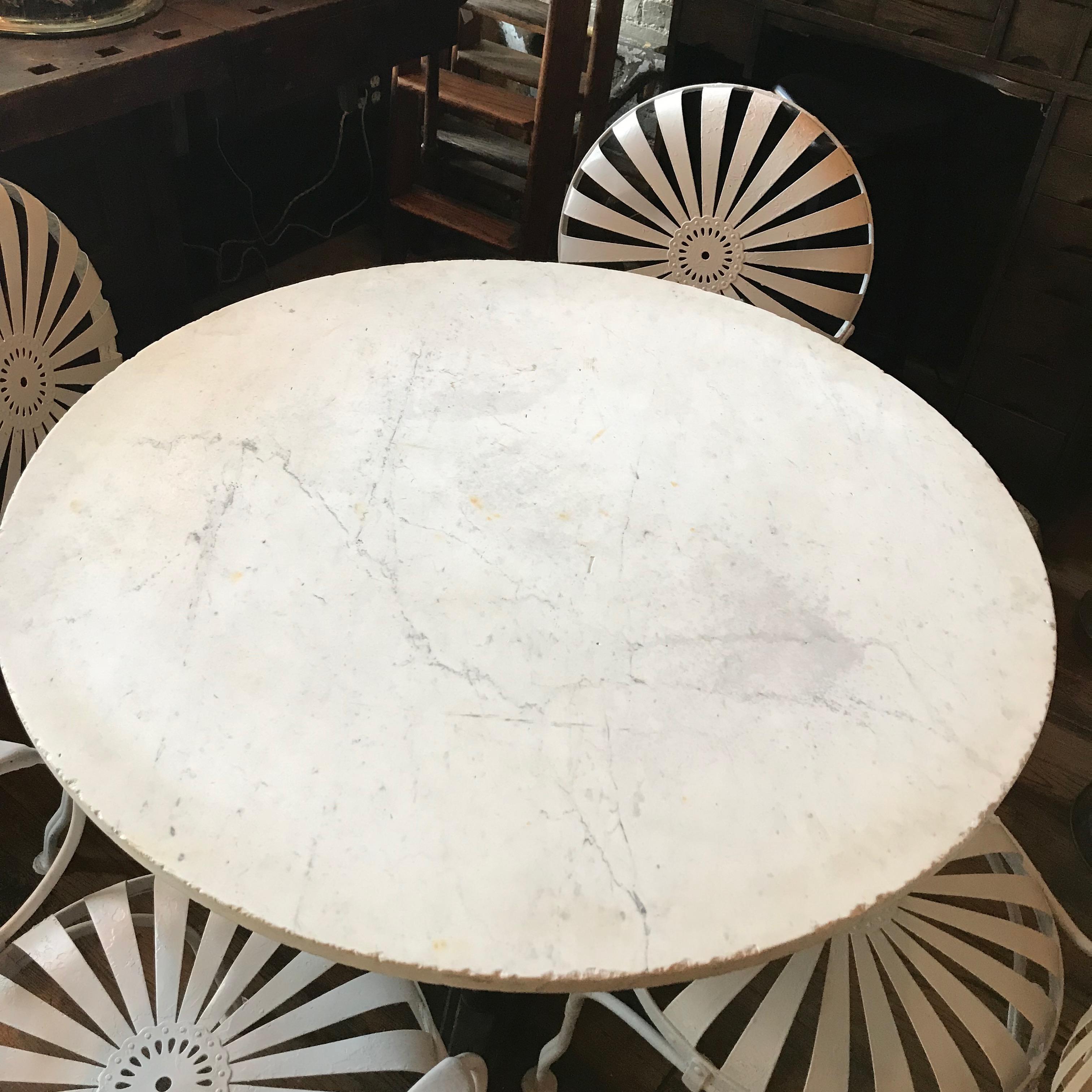 Mid-20th Century Art Deco Round Marble Cast Iron Dining Table