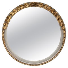 Antique Art Deco Round Mirror/Garland in Gold