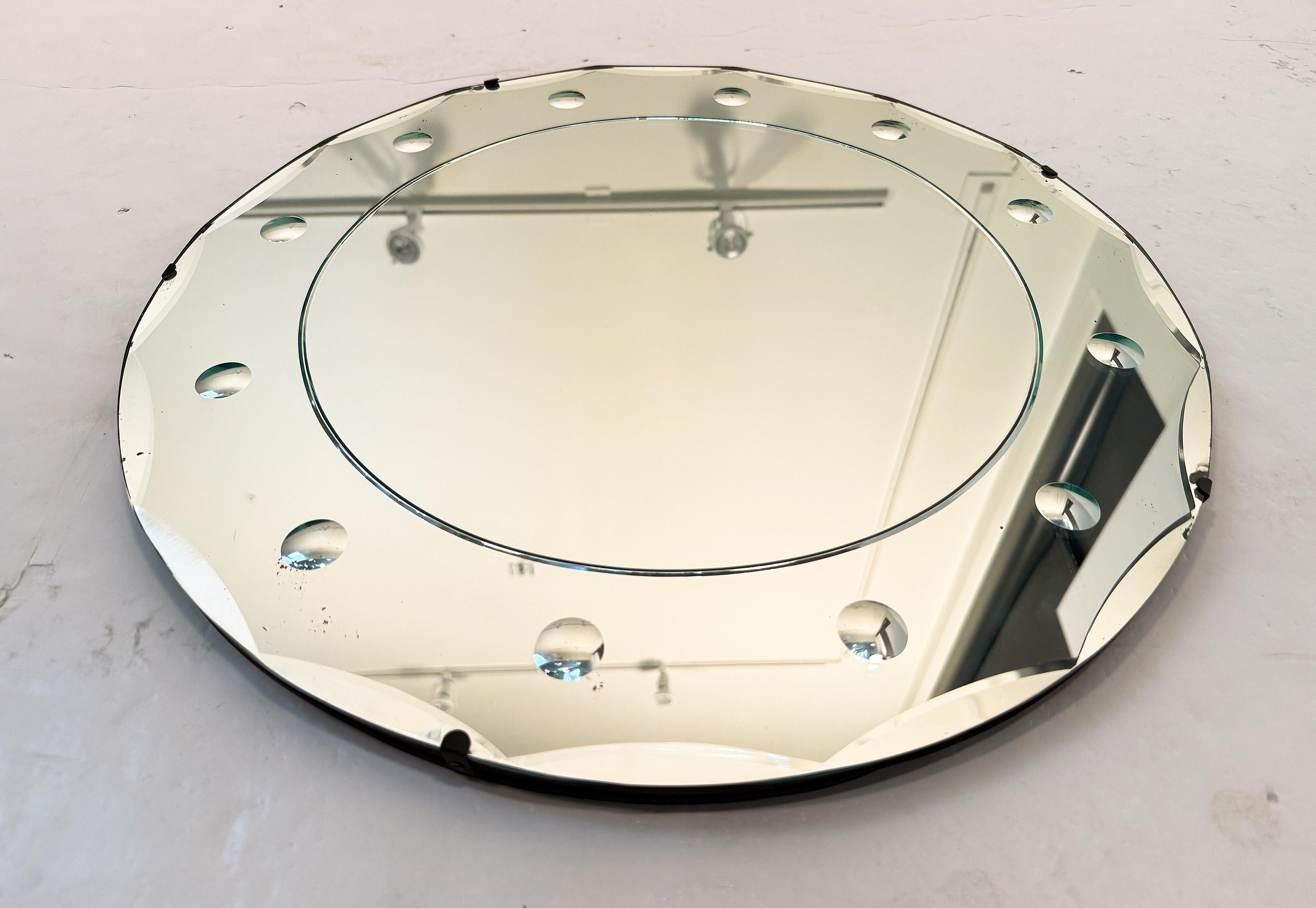 Art Deco Round Mirror with Beveled Glass Edge from England (Dia 20'') For Sale 2