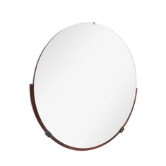 Art Deco Round Mirror with Walnut & Black Lacquer Half Border Detailing