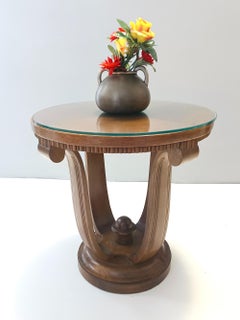 Runder Art-Déco-Couchtisch aus Eiche Durmast und Glas, Italien