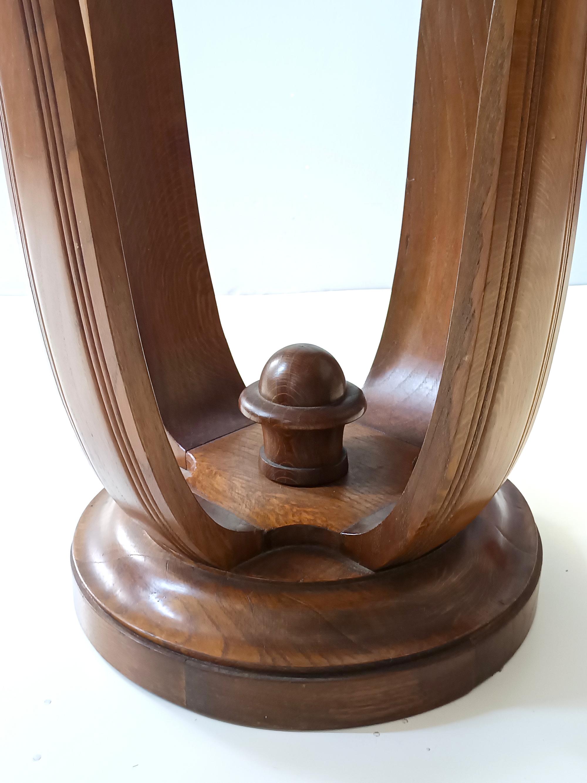 Tavolino rotondo in Oak Oak e vetro Art Deco, Italia in vendita 1