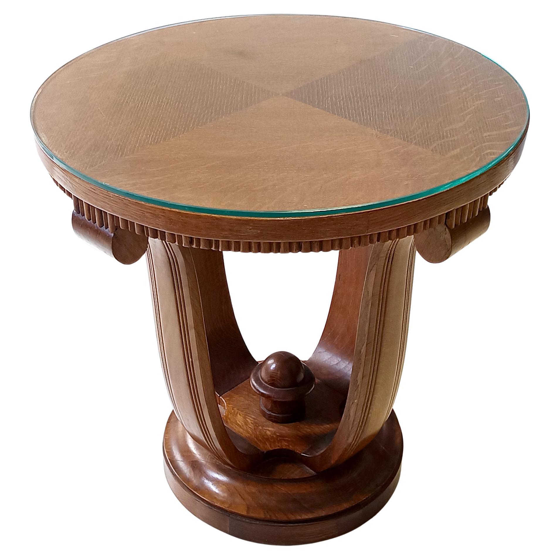 Tavolino rotondo in Oak Oak e vetro Art Deco, Italia