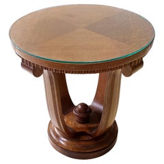 Art Deco Round Oak Durmast and Glass Coffee Table, Italy