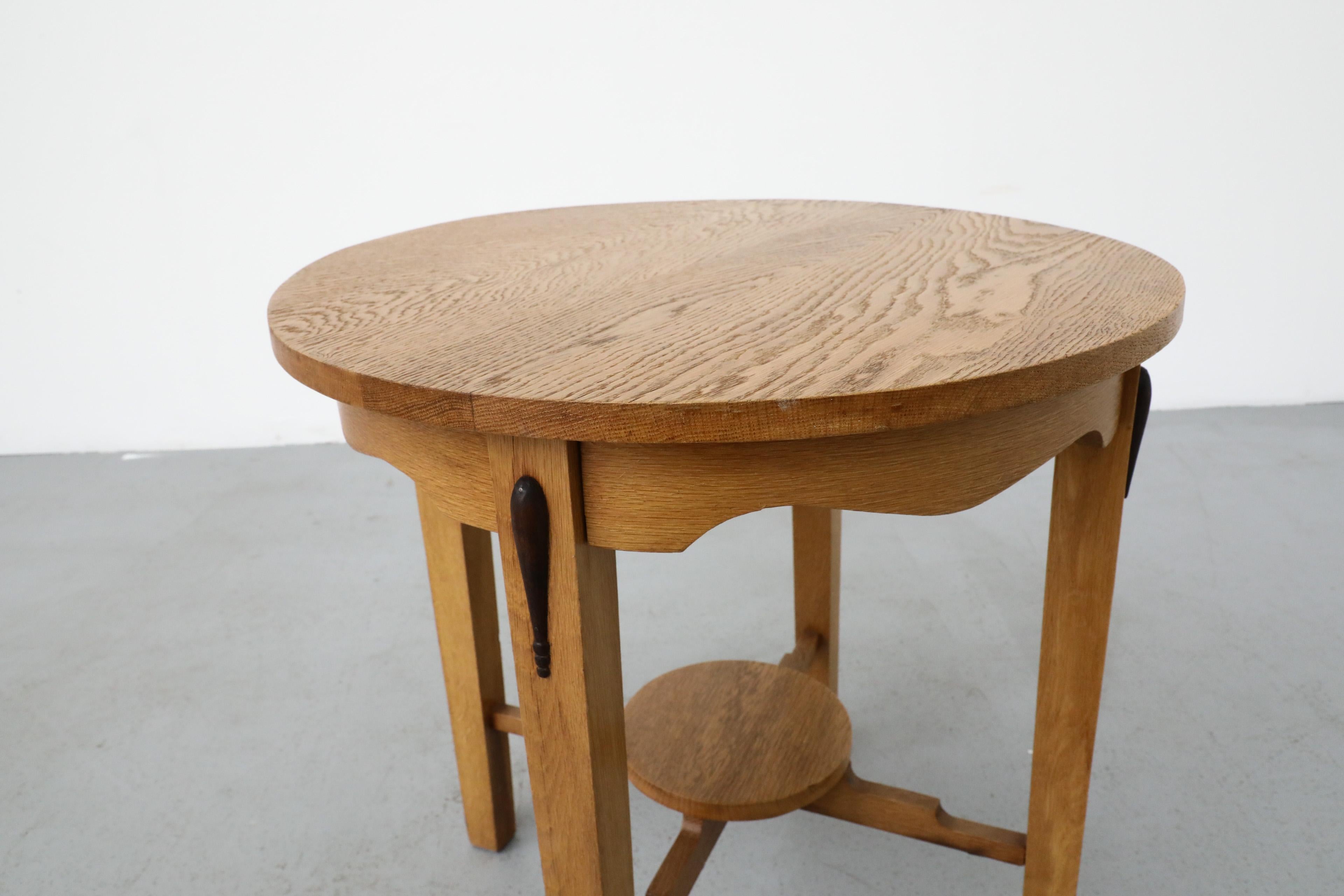 Art Deco Round Oak Side Table or Plant Stand 6