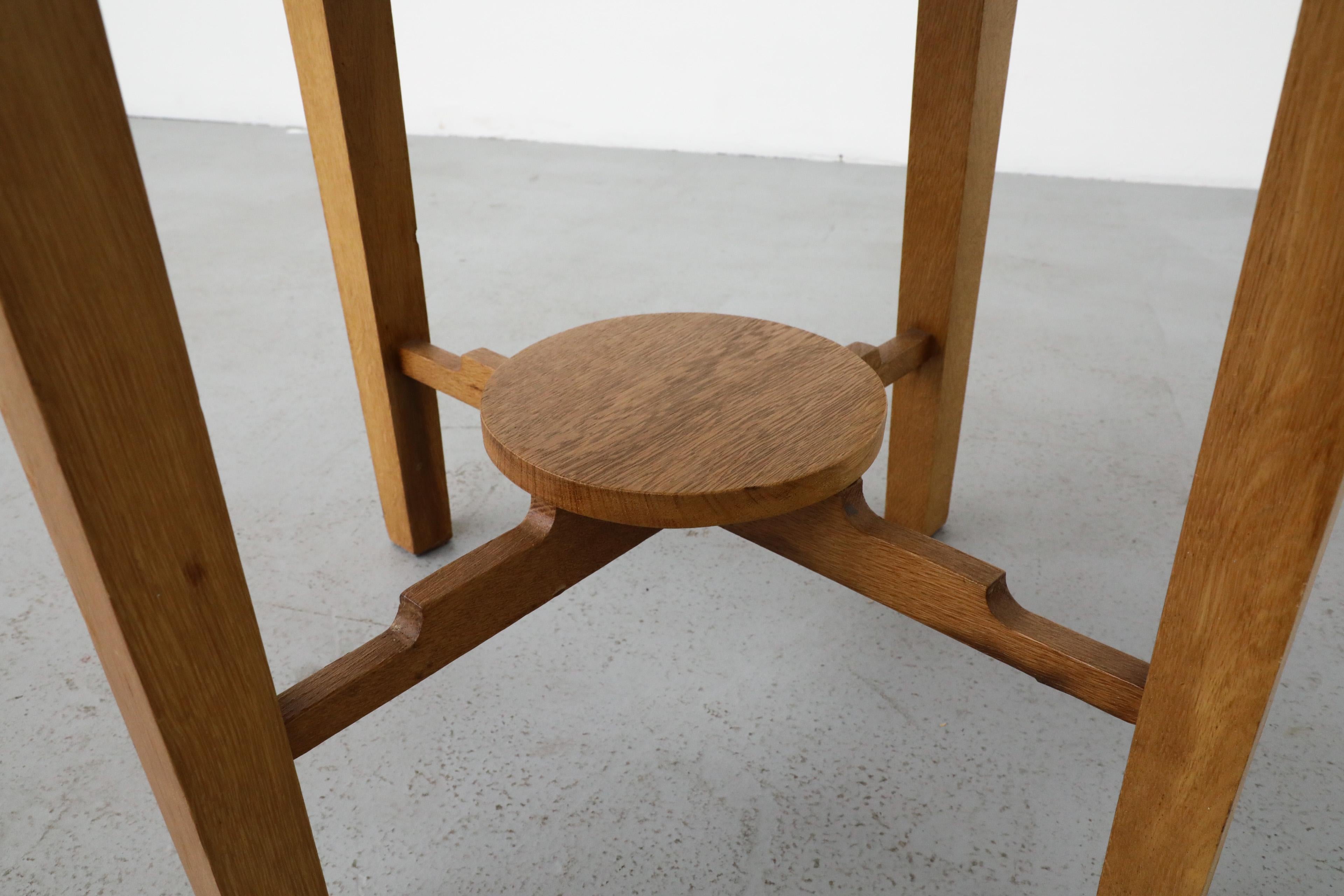 Art Deco Round Oak Side Table or Plant Stand 7
