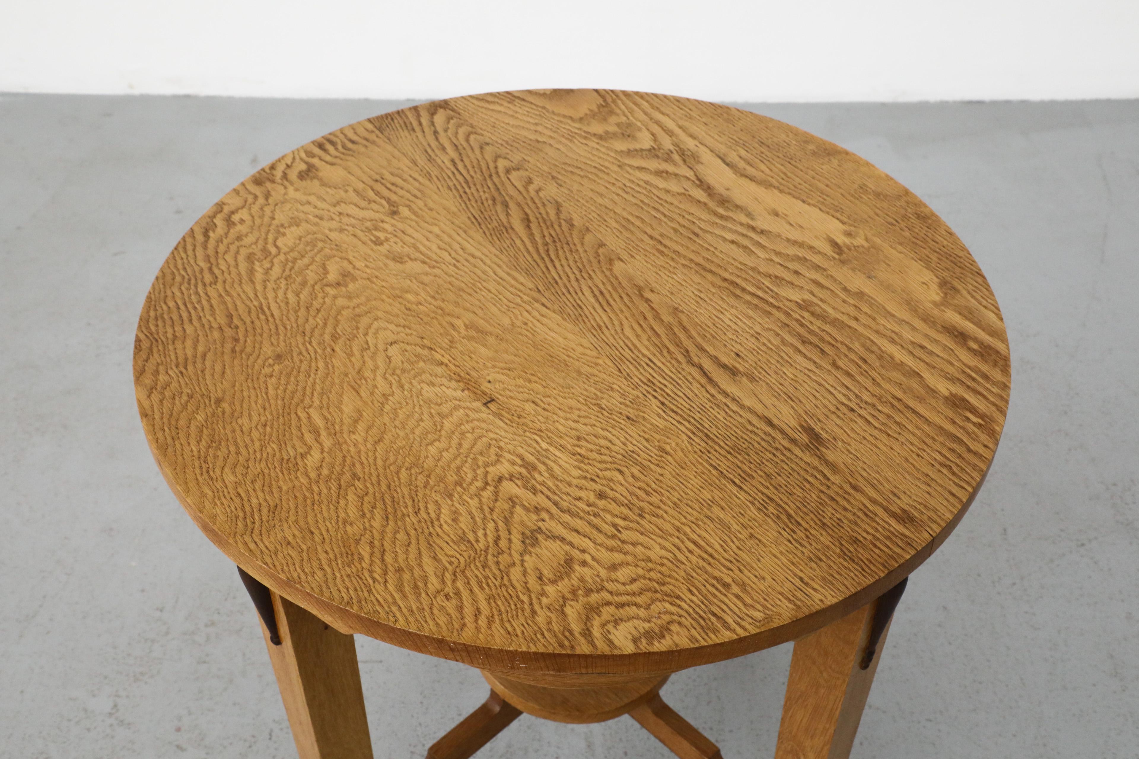 Art Deco Round Oak Side Table or Plant Stand 10