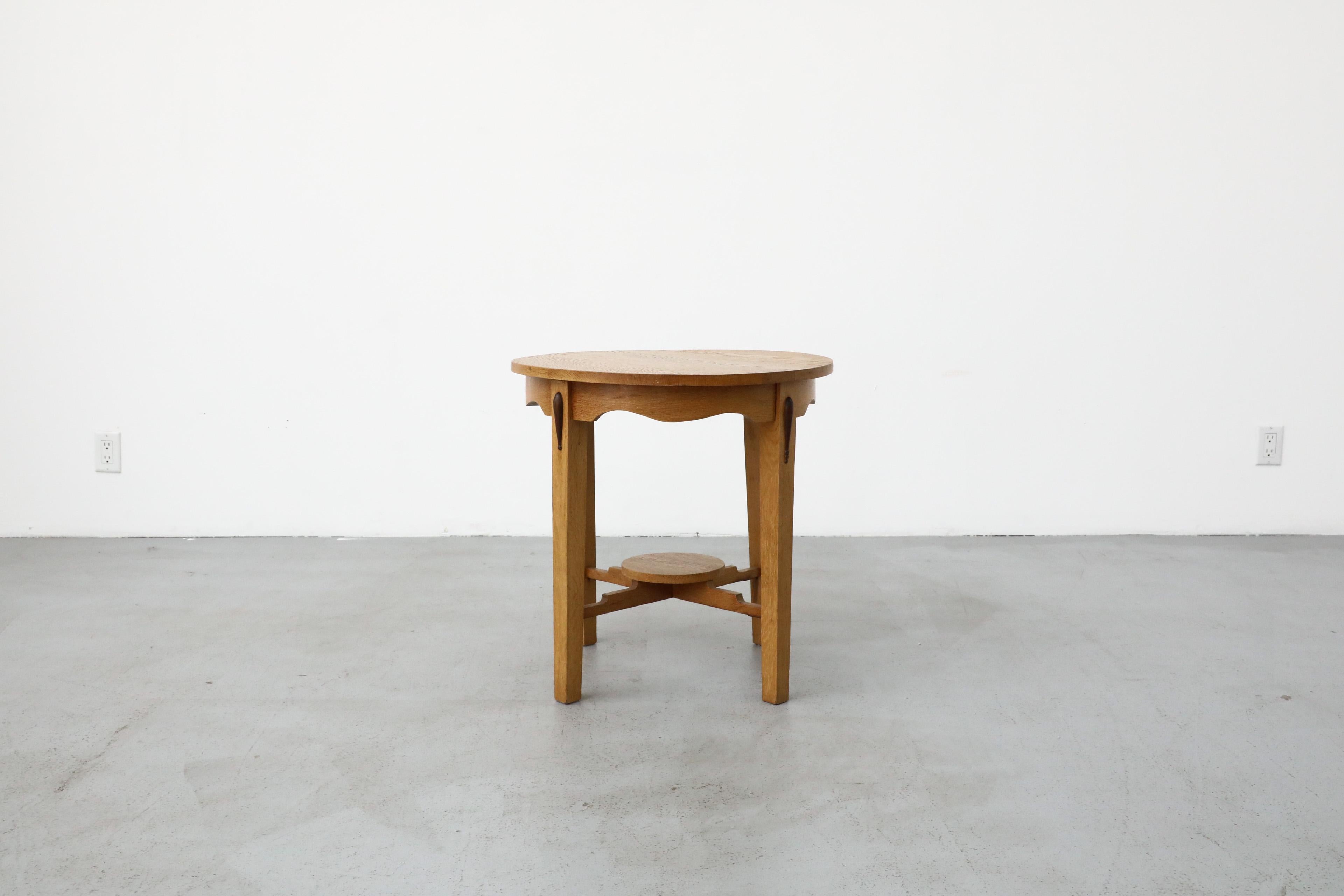 Dutch Art Deco Round Oak Side Table or Plant Stand