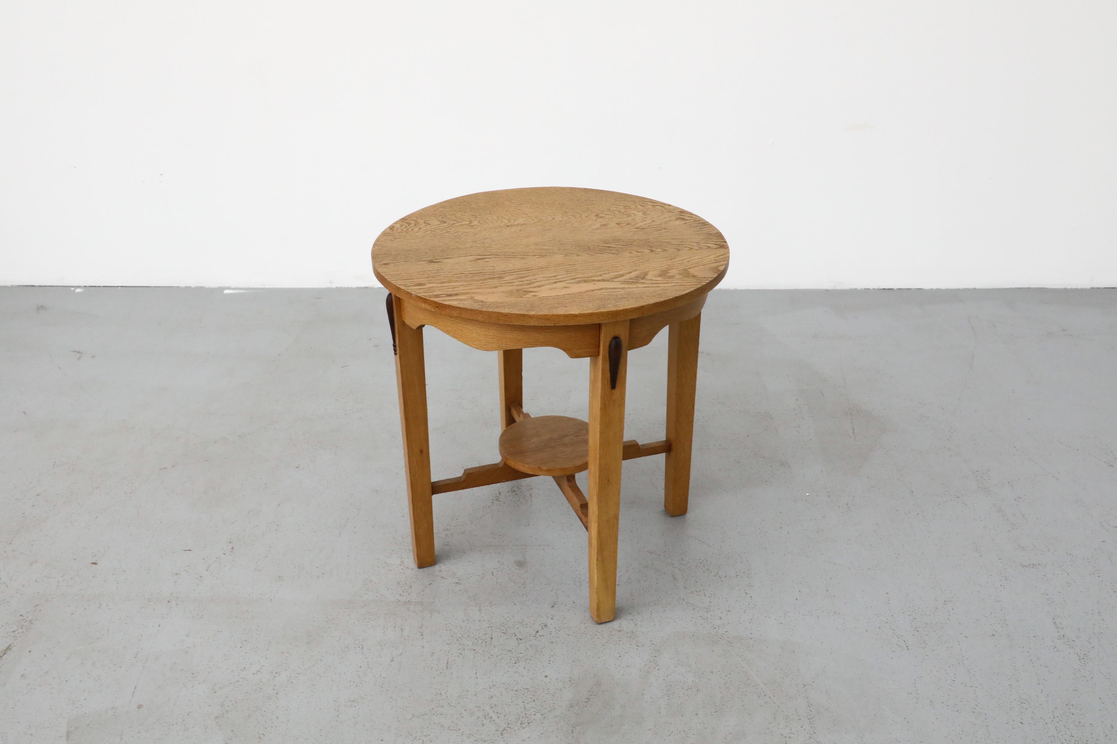 Art Deco Round Oak Side Table or Plant Stand 2