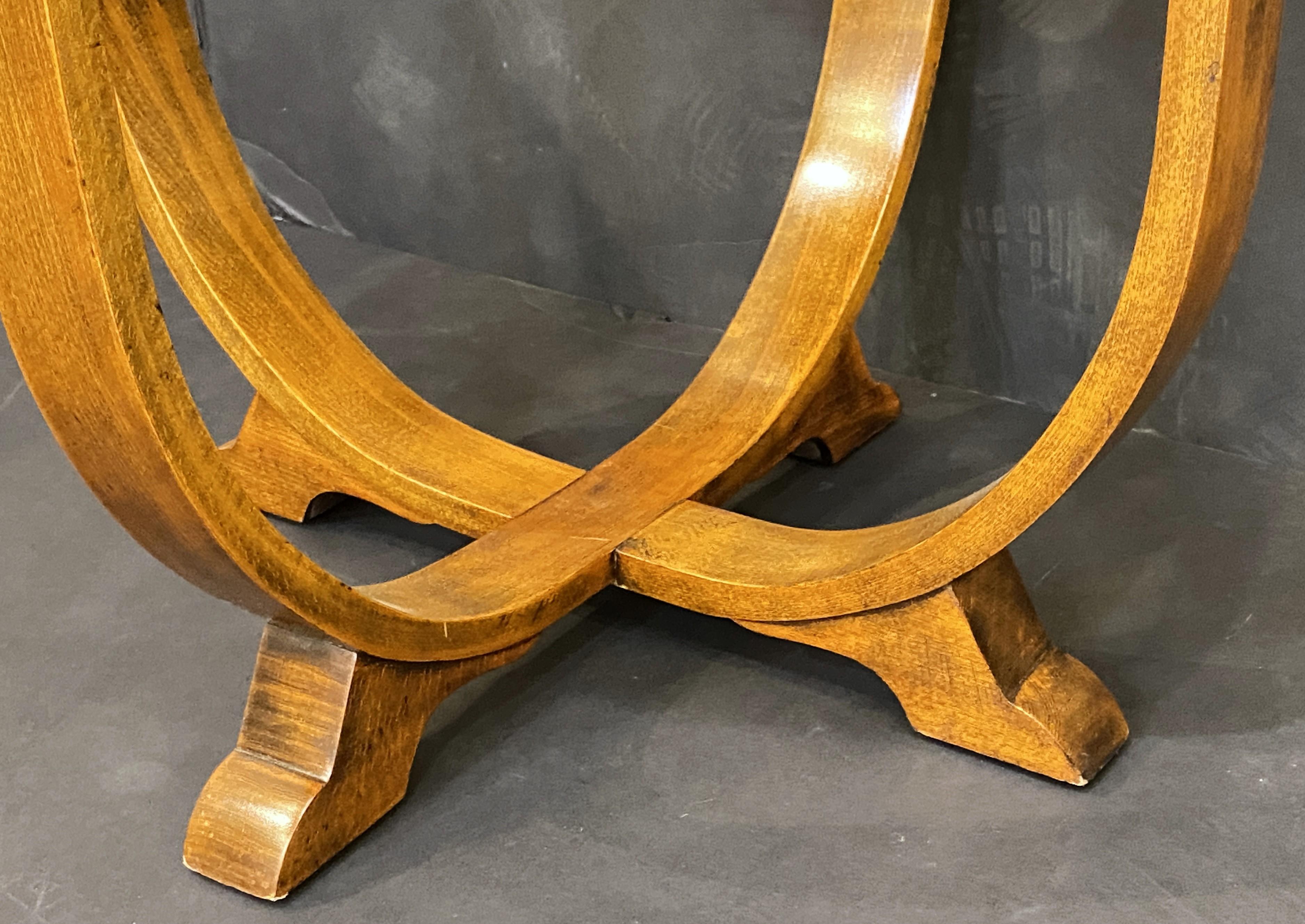 Wood Art Deco Round Occasional Table of Red Beech from Italy For Sale