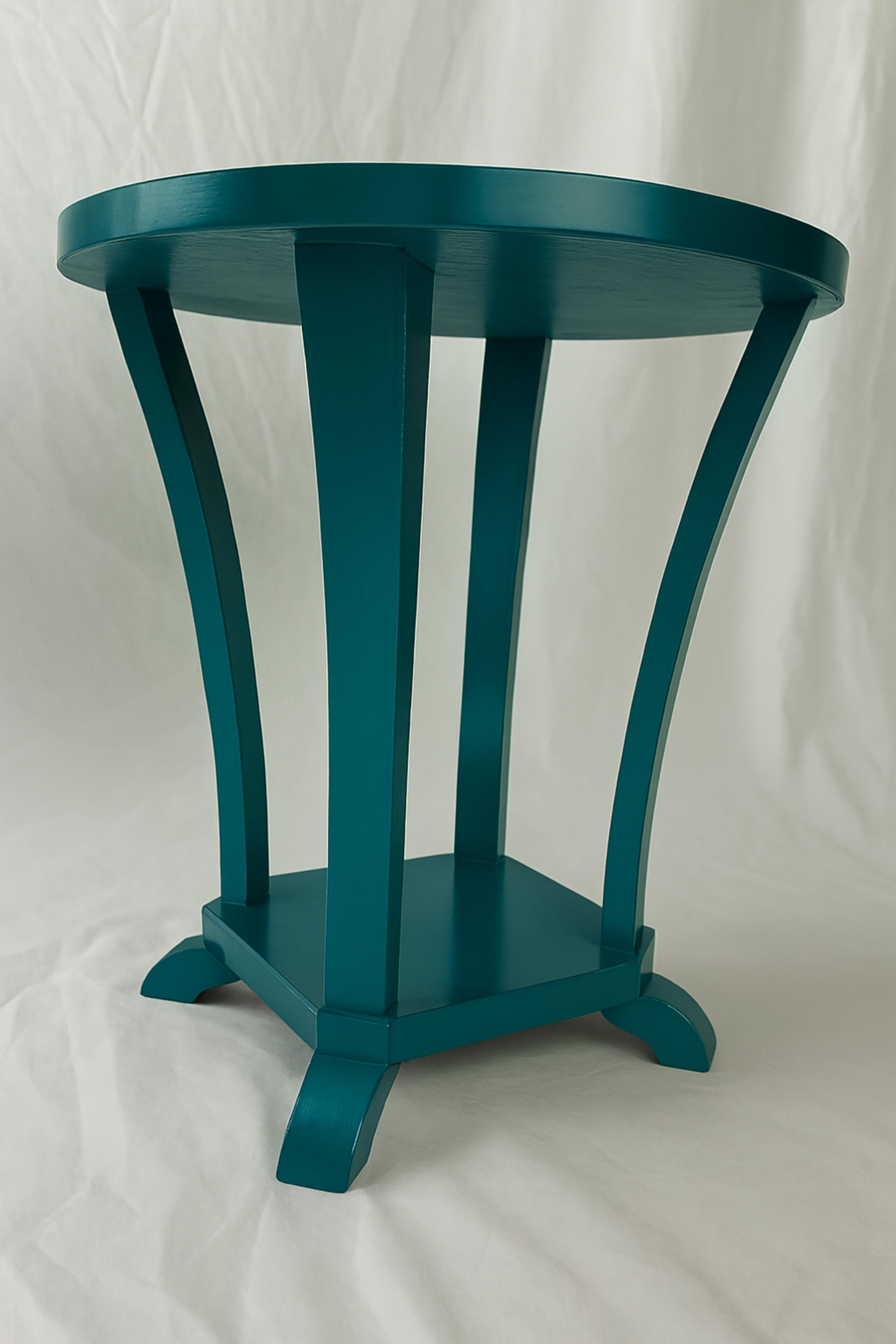 Art Deco Round Blue Peacock Color Pedestal Table, France, 1930 In Good Condition For Sale In Lisbon, PT