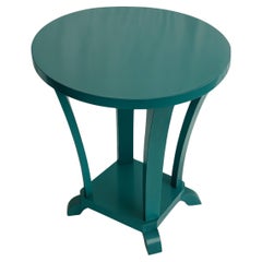 Art Deco Round Blue Peacock Color Pedestal Table, France, 1930