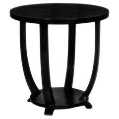 Mesa Art Déco redonda con pedestal y laca negra, Francia, 1920
