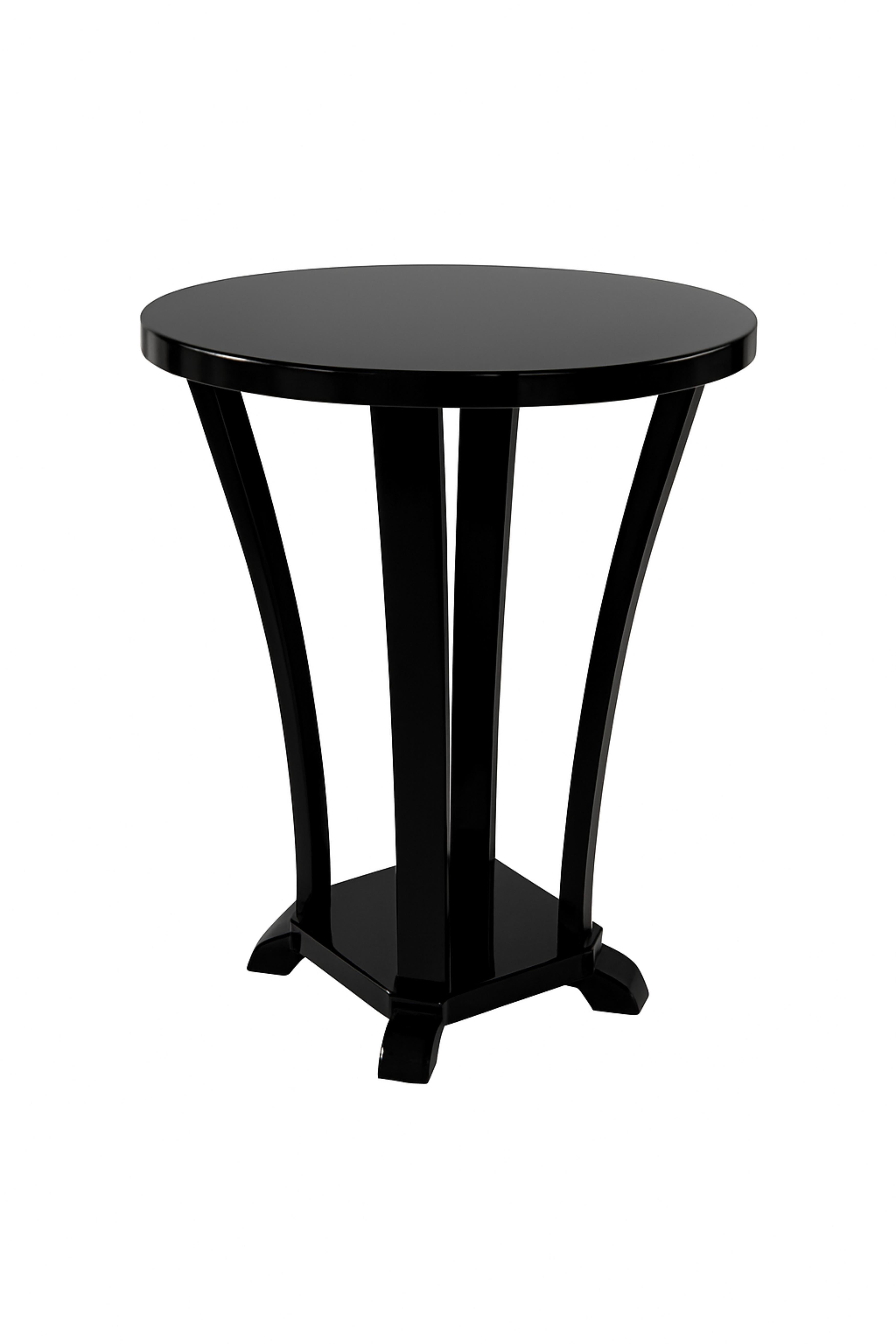 Runder Art-Déco-Tisch mit schwarzem Sockel und schwarzem Lack, Frankreich, 1930 (Art déco) im Angebot