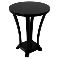 Art Deco Round Pedestal Black Lacquer Table, France, 1930