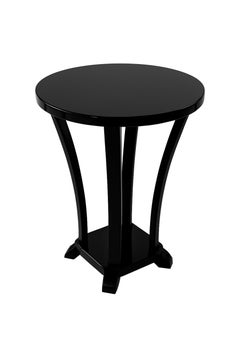Mesa Art Déco redonda con pedestal y laca negra, Francia, 1930