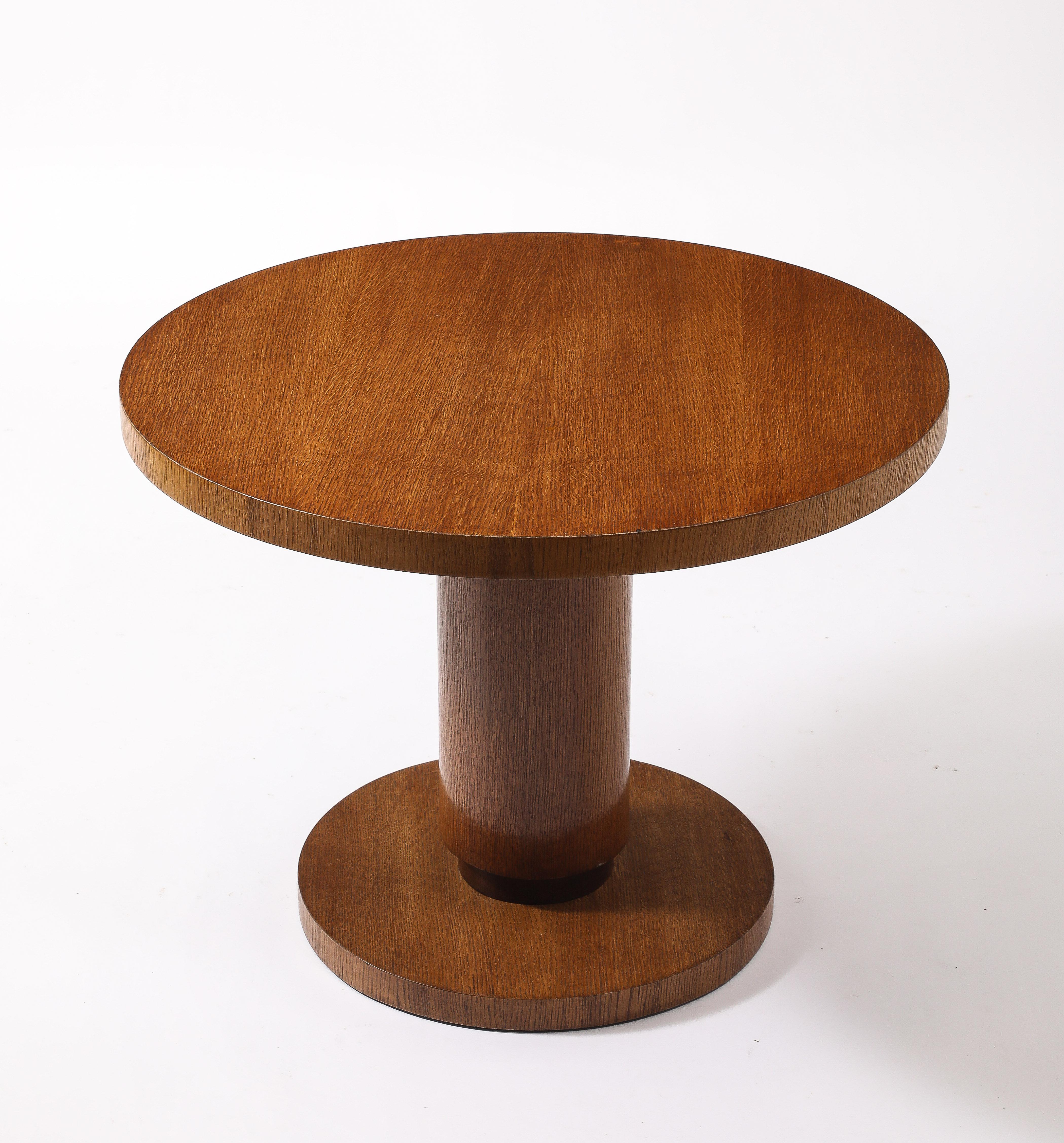 Oak Art Deco Round Pedestal Cocktail Table, France 1940's For Sale