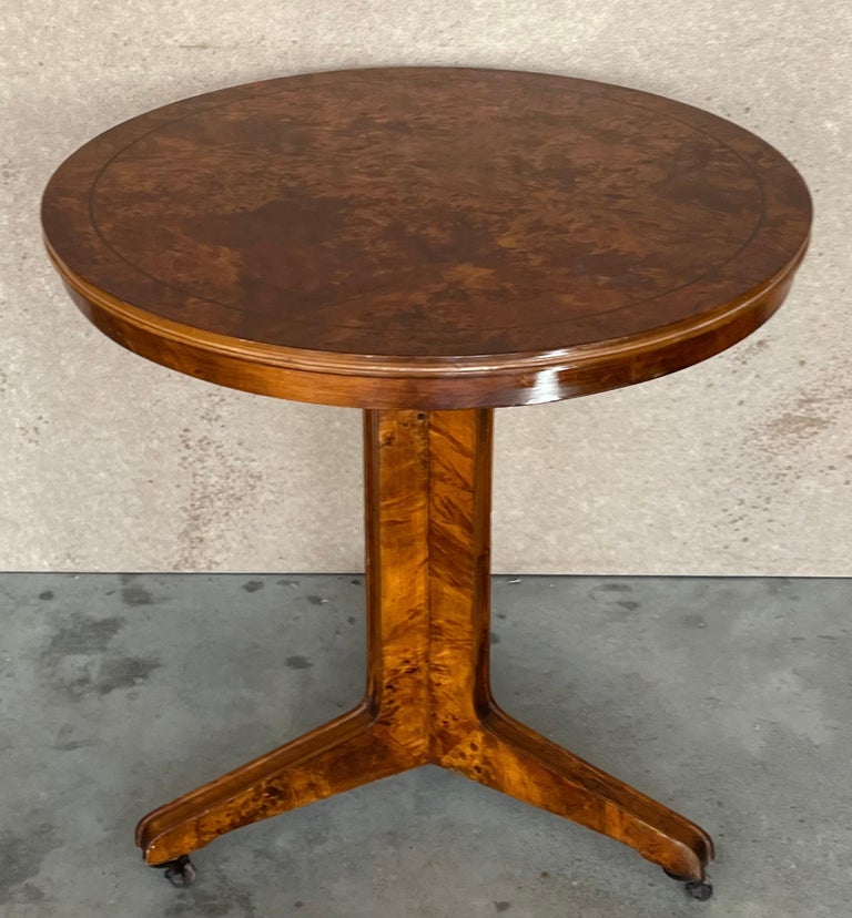 Art Deco Round Pedestal Side Table Macassar Wood with Wheels, Italy