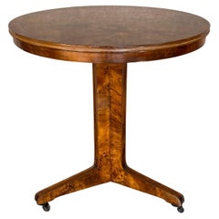 Art Deco Round Pedestal Side Table Macassar Wood with Wheels, Italy, circa 1920