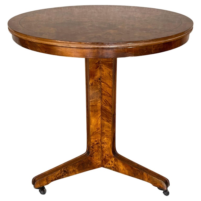 Art Deco Round Pedestal Side Table Macassar Wood with Wheels, Italy