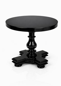 Round Pedestal Table in High-Gloss Black Lacquer Finish, 20th Century
