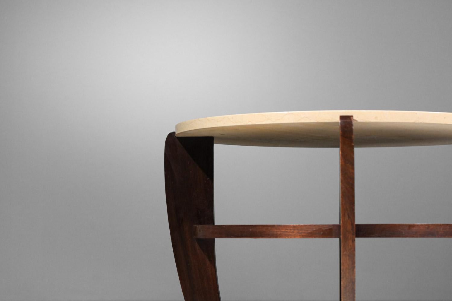 Mid-20th Century Art deco round pedestal table travertine top in the style of Andre sornay For Sale
