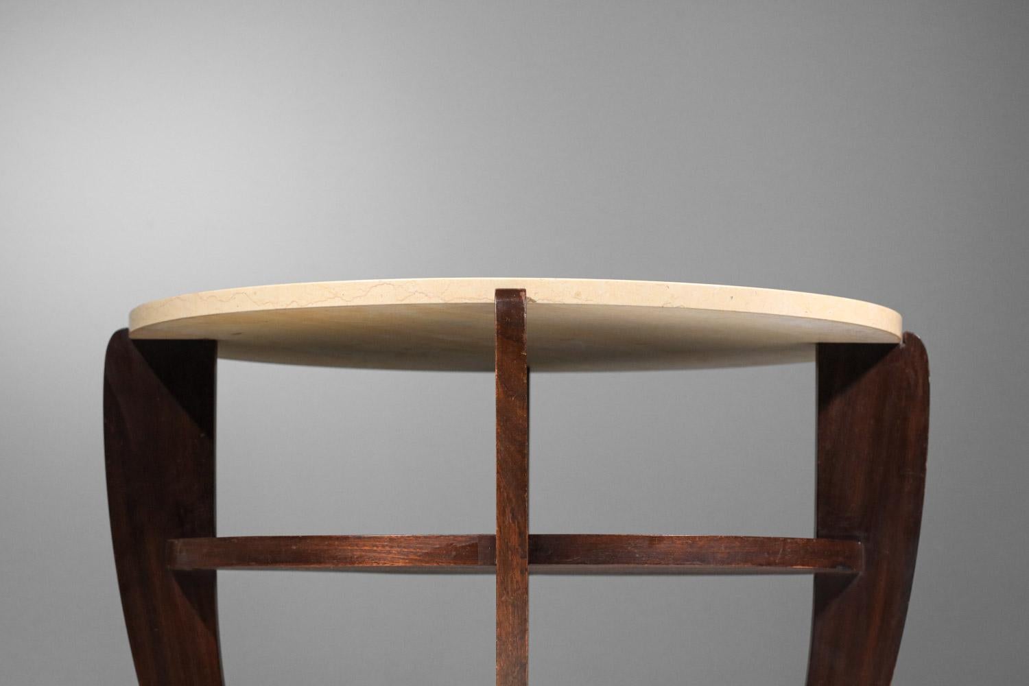 Travertine Art deco round pedestal table travertine top in the style of Andre sornay For Sale
