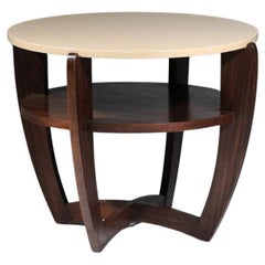 Art deco round pedestal table travertine top in the style of Andre sornay