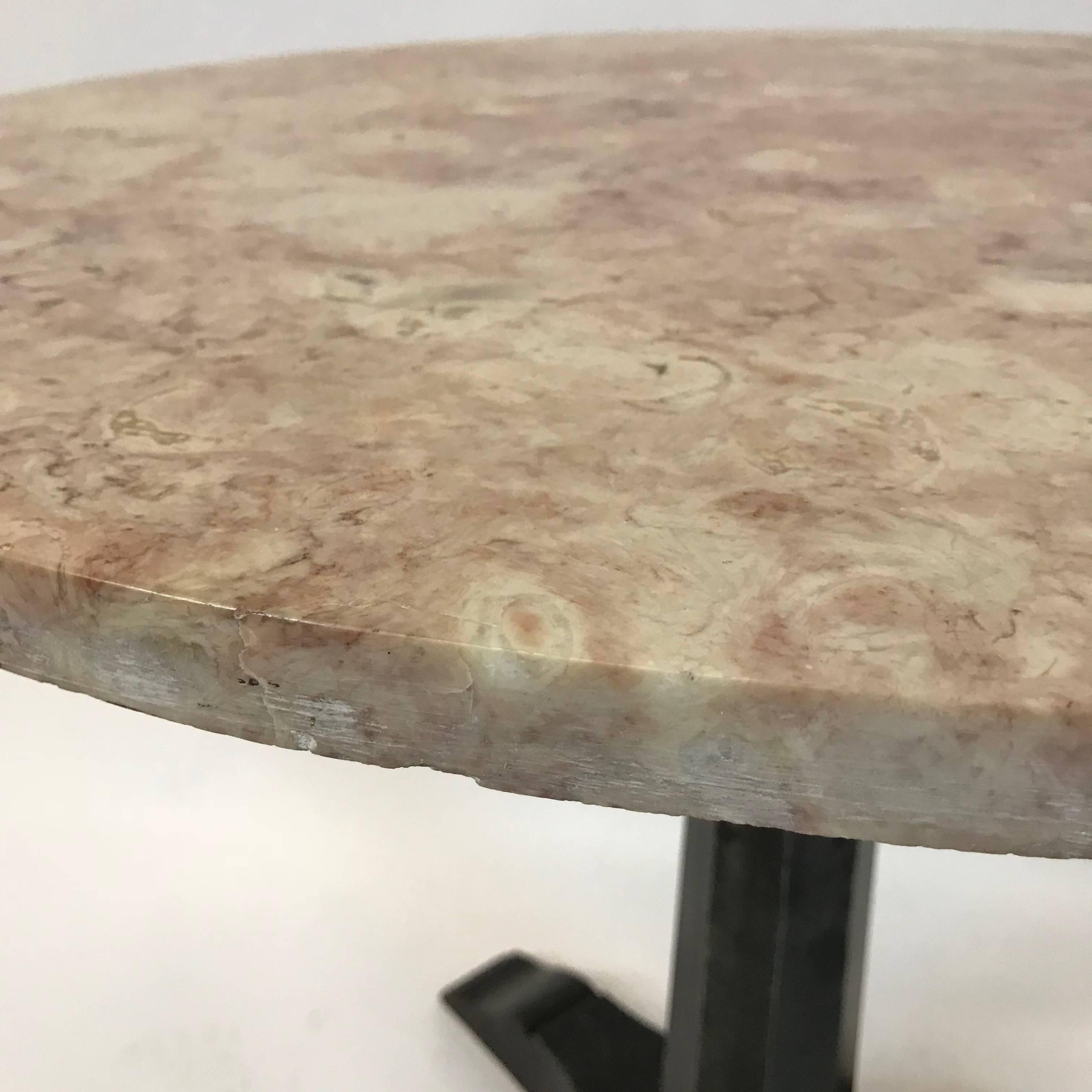 Cast Art Deco Round Pink Marble Cafe Dining Table