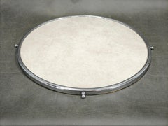 Art Deco Round Serving Tray Czech Chrome Glass Wood Vanity Cocktail 1930s