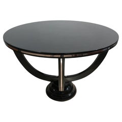 Art Deco Coffee Table, Black Lacquer, Metal Trims, France circa 1930