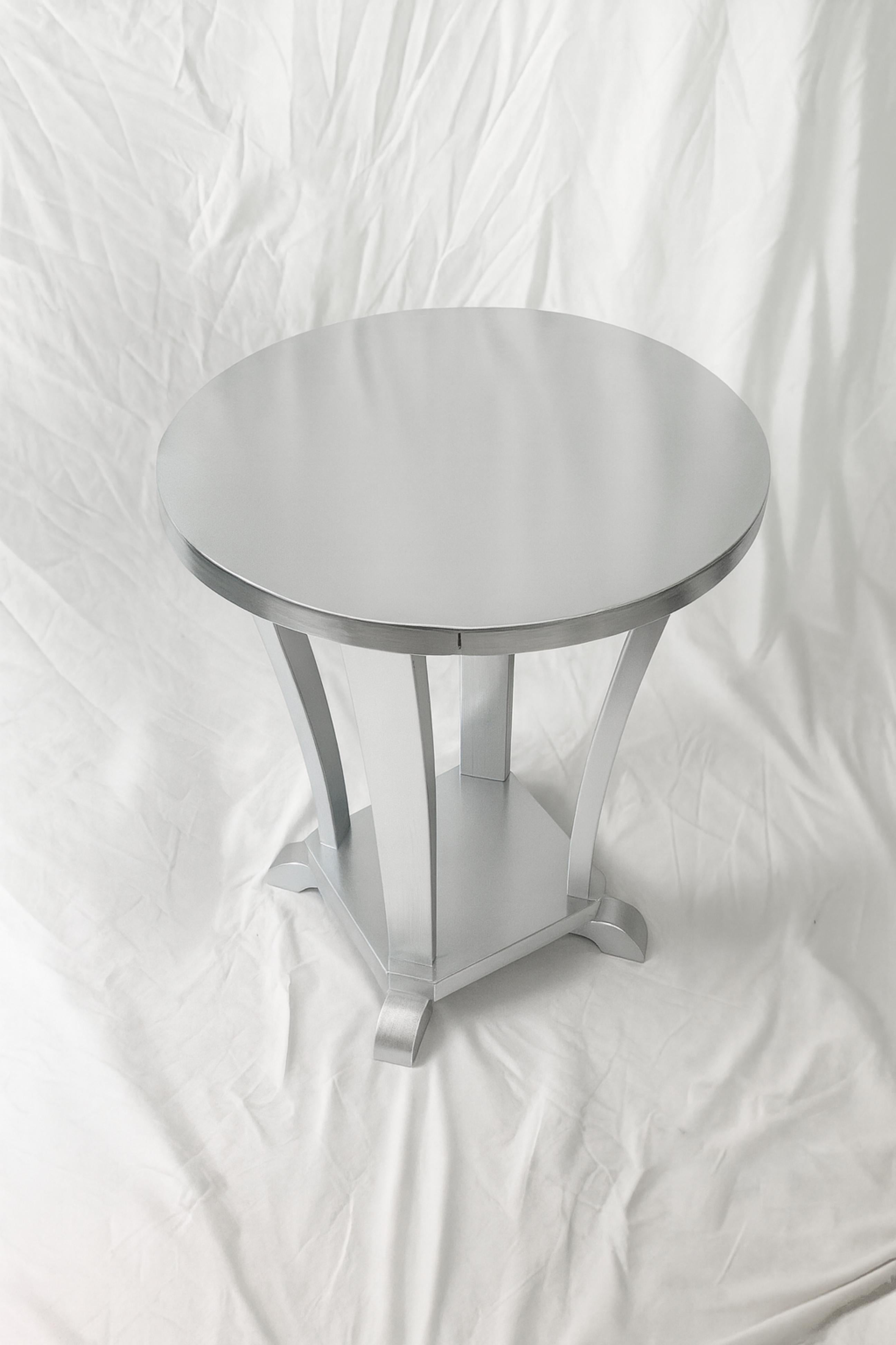 Art Deco Round Silver Gilt Pedestal Table, France, 1930 In Good Condition For Sale In Lisbon, PT